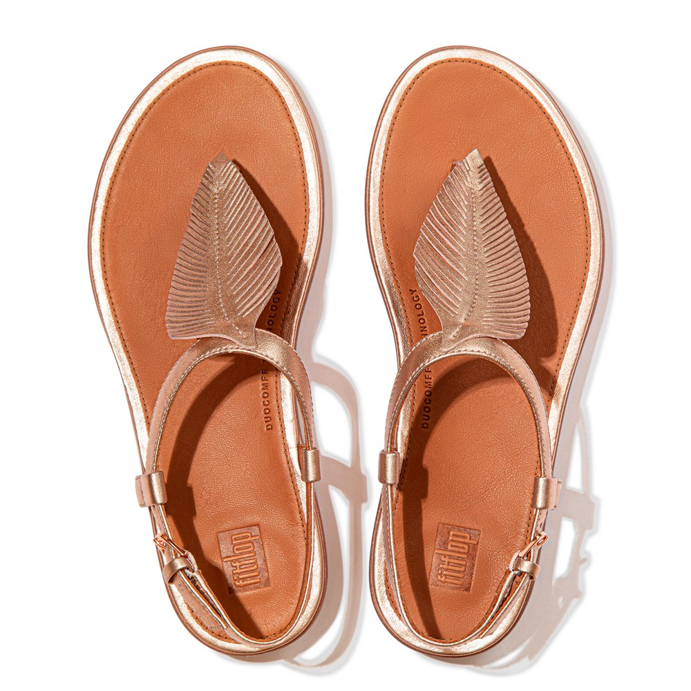 Fitflop Womens Sandals Rose Gold - Tia Feather Metallic Leather Back-strap - AY5394612